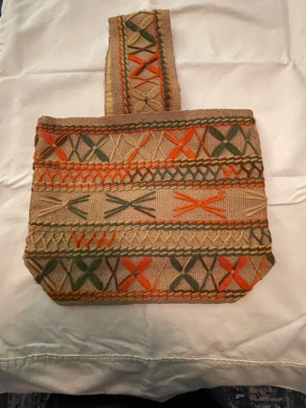 Purse - Natural Jute Burlap Vintage 1970's